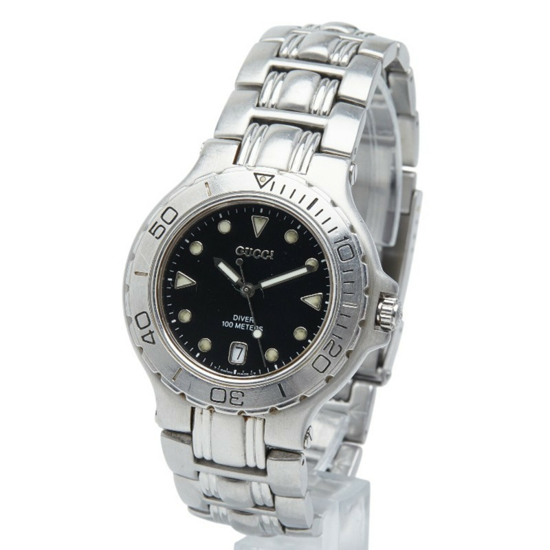Gucci 男士潛水錶,9750米石英機芯,黑色錶盤,不鏽鋼錶殼-1