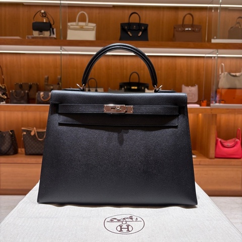 【優雅權力象徵、經典不敗凱莉包】Hermès Kelly 32cm｜黑色 EP皮 銀扣｜A刻 2017年份