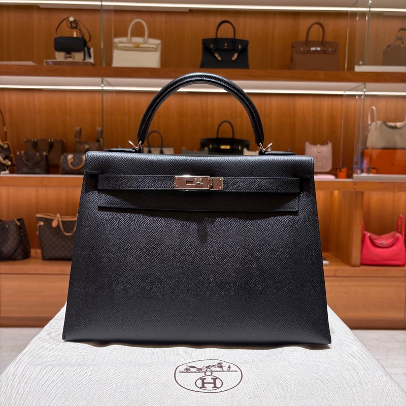 【優雅權力象徵、經典不敗凱莉包】Hermès Kelly 32cm｜黑色 EP皮 銀扣｜A刻 2017年份-0
