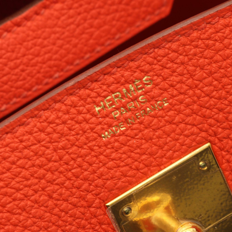愛馬仕 Birkin 30 手提包 027633CC Togo 皮革 紅色 Capucine 二手 女士 GHW X-3