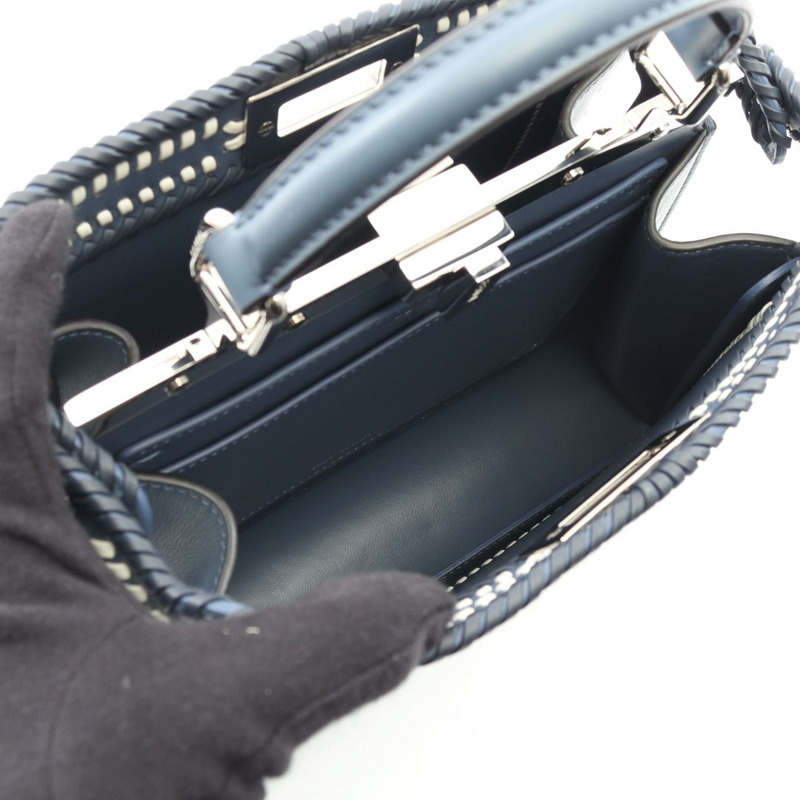 FENDI Peek A Boo ISEEU 小號單肩手提包,皮革材質,藍白海軍藍,二手女款-2