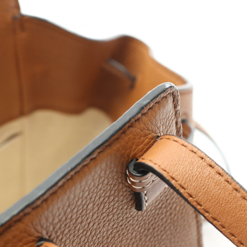 LOEWE Mini Hammock 抽繩單肩手提包，棕色皮革，二手女款-6