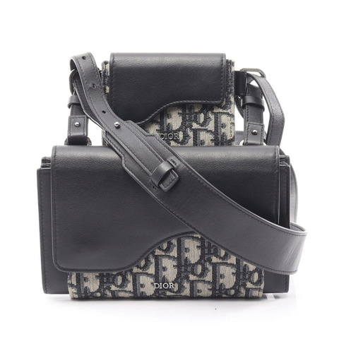 Christian Dior Elite Oblique 斜背包，帆布皮革，米色/黑色