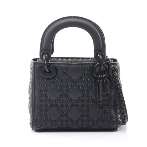Christian Dior Lady Dior 迷你兩用肩背手提包，黑色皮革，二手 CD