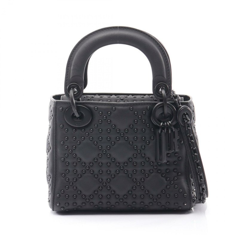 Christian Dior Lady Dior 迷你兩用肩背手提包，黑色皮革，二手 CD-0
