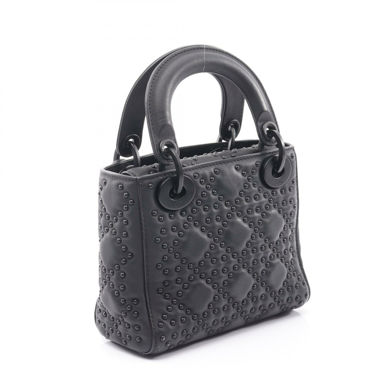 Christian Dior Lady Dior 迷你兩用肩背手提包，黑色皮革，二手 CD-1