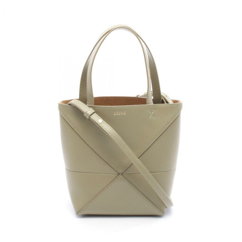 LOEWE Puzzle 折疊迷你單肩斜挎包，皮革材質，綠色，二手女款