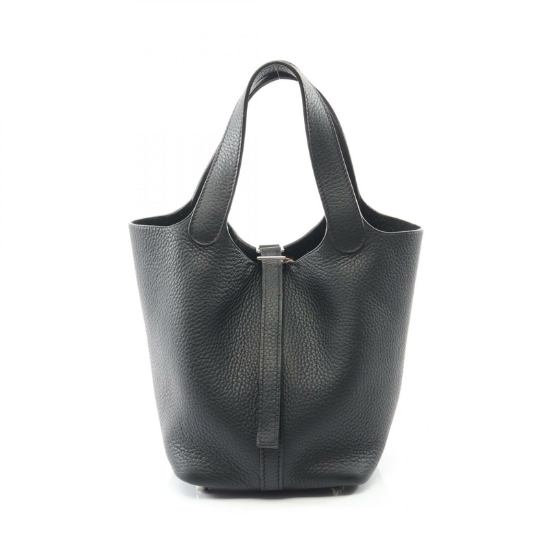 愛馬仕 Picotin PM 手提包 036844CK Clemence 皮革黑色二手女士 J SHW-0