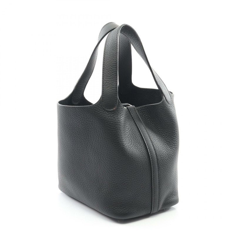 愛馬仕 Picotin PM 手提包 036844CK Clemence 皮革黑色二手女士 J SHW-1