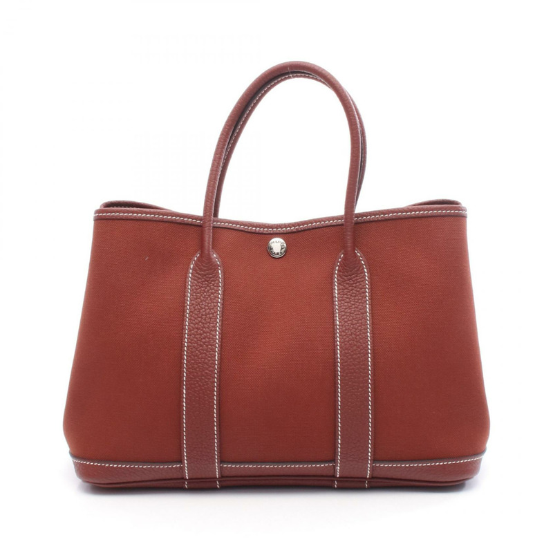 愛馬仕花園派對TPM托特包,軍綠帆布/Negonda皮革,波爾多紅D色,銀色五金-0