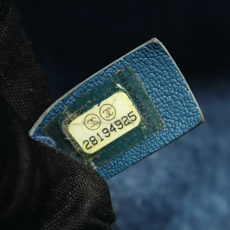 香奈兒埃及系列單背包 WS9714 牛仔布配色，藍白相間，二手，金色五金-4