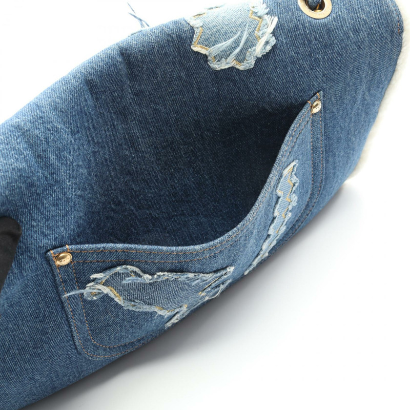 香奈兒埃及系列單背包 WS9714 牛仔布配色，藍白相間，二手，金色五金-8