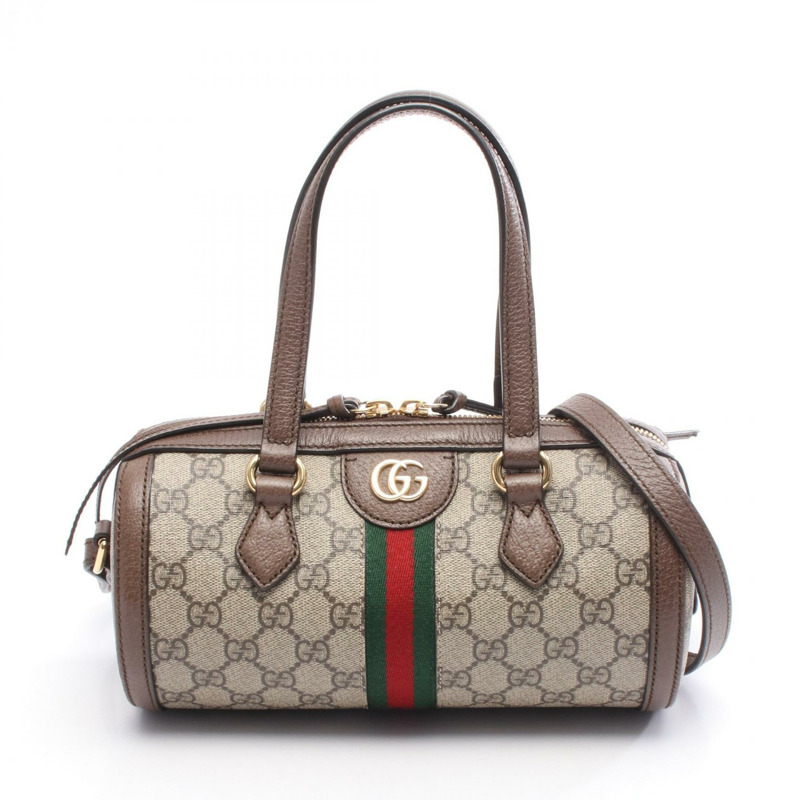 GUCCI Ophidia 單肩斜背包 602577 帆布皮革 米棕色 二手-0