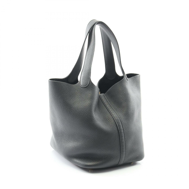 愛馬仕 Picotin Lock MM 手提包，Clemence 皮革，黑色，二手，女士，金色五金 U-1