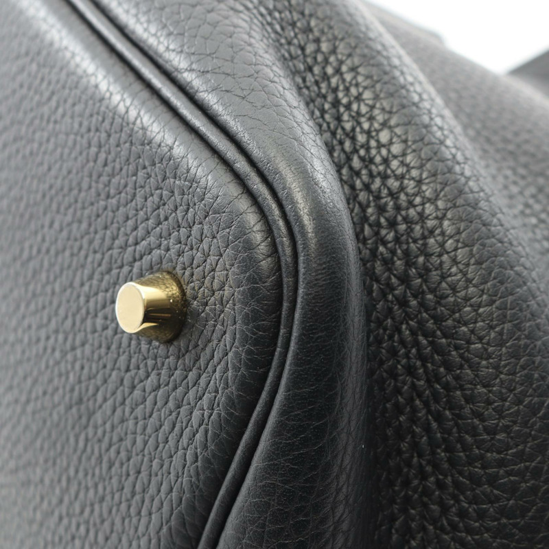 愛馬仕 Picotin Lock MM 手提包，Clemence 皮革，黑色，二手，女士，金色五金 U-6