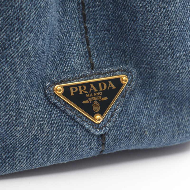 PRADA Canapa 2Way 單肩托特包 1BG439 牛仔藍 二手 女款-4