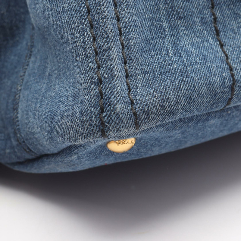 PRADA Canapa 2Way 單肩托特包 1BG439 牛仔藍 二手 女款-5