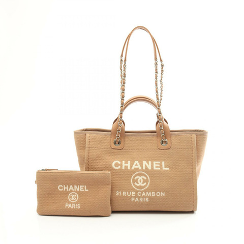 香奈兒 Deauville 小號鏈條單背包 AS3257 帆布皮革 米色 二手