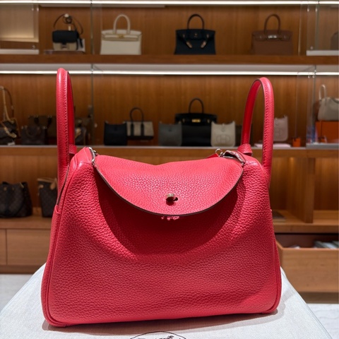 Hermérs 愛馬仕 Lindy Togo 皮革 30cm 珊瑚紅 銀扣