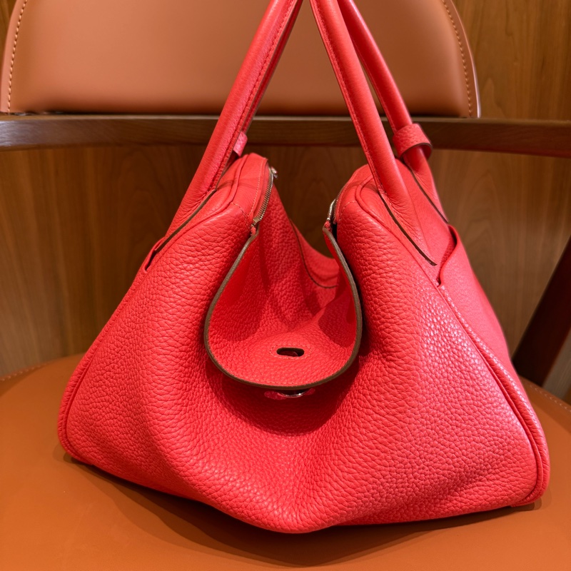 【低調奢華＋珊瑚紅】Hermès Lindy 30 珊瑚紅｜Togo皮革 × 銀扣｜框R 2014年 優雅珍藏-5