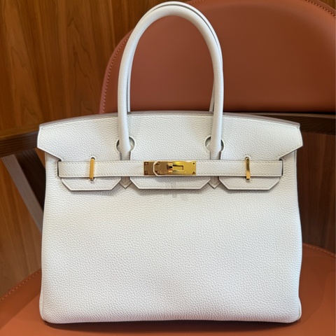 【稀有奢華白色・頂級收藏級別】Hermès Birkin 30 蘑菇白｜Togo皮革 × 金扣｜W刻 2024年