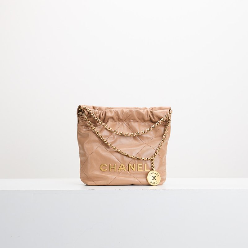 二手Chanel 22bag mini 奶茶色-0