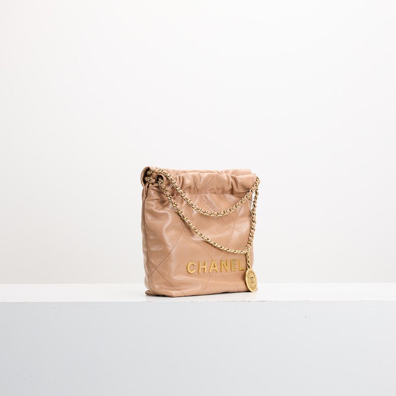 二手Chanel 22bag mini 奶茶色-1