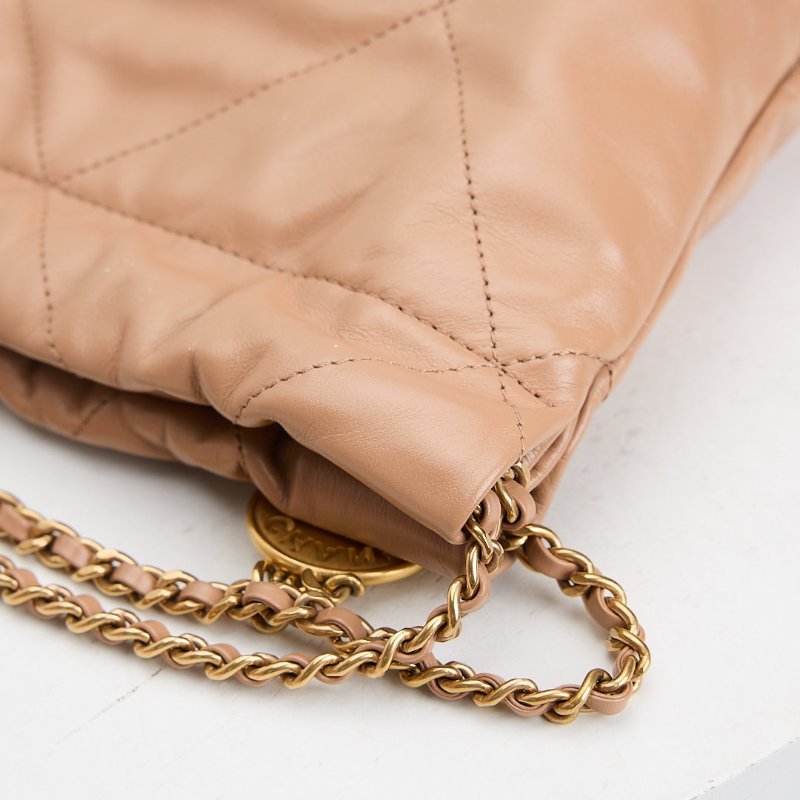 二手Chanel 22bag mini 奶茶色-11