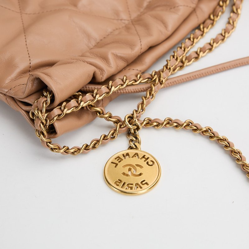 二手Chanel 22bag mini 奶茶色-12