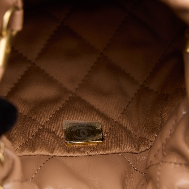 二手Chanel 22bag mini 奶茶色-14