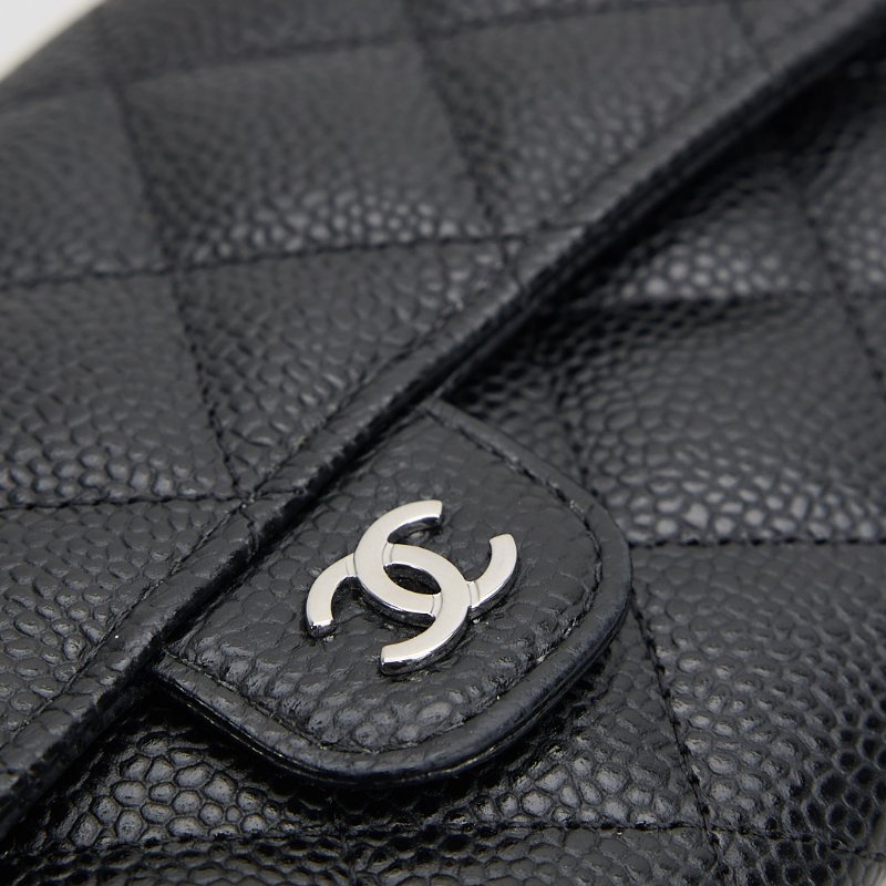 二手Chanel cf口蓋長夾/黑銀牛-4