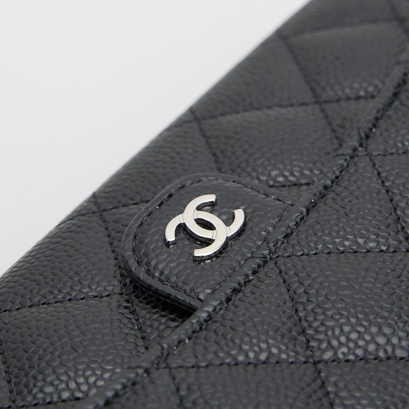 二手Chanel cf口蓋長夾/黑銀牛-5