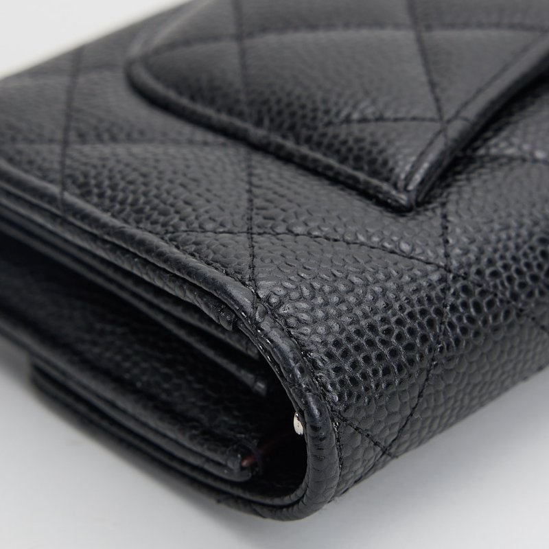 二手Chanel cf口蓋長夾/黑銀牛-9