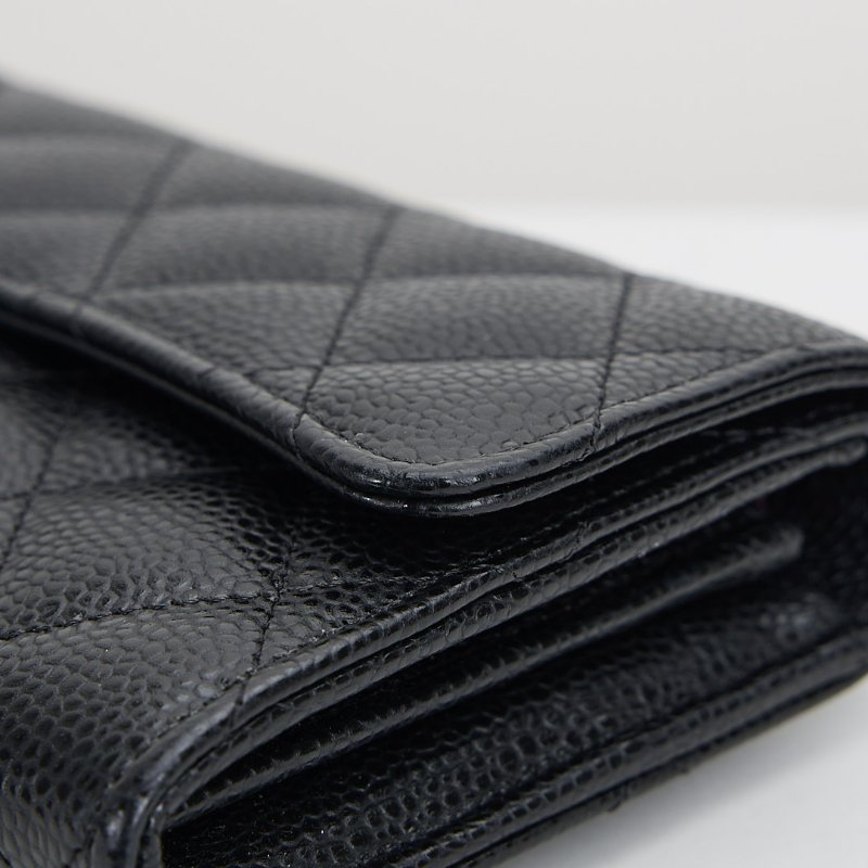 二手Chanel cf口蓋長夾/黑銀牛-10