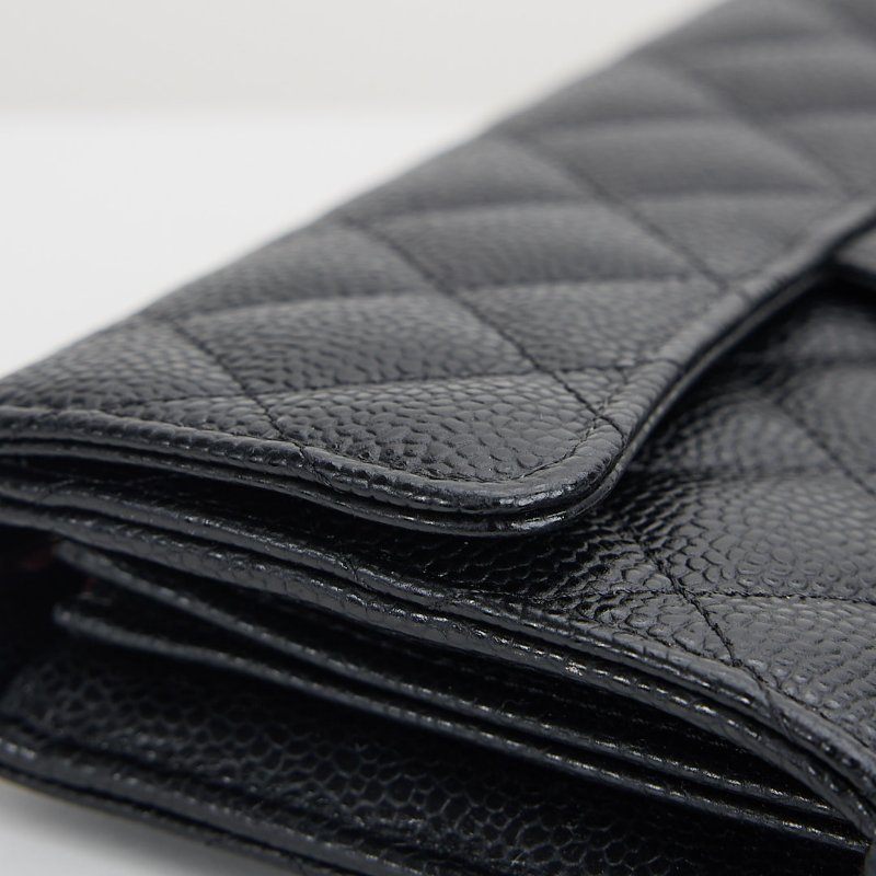 二手Chanel cf口蓋長夾/黑銀牛-12