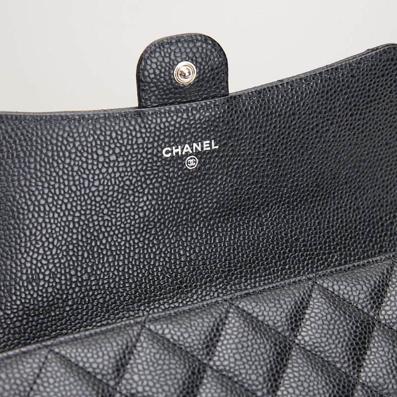 二手Chanel cf口蓋長夾/黑銀牛-13