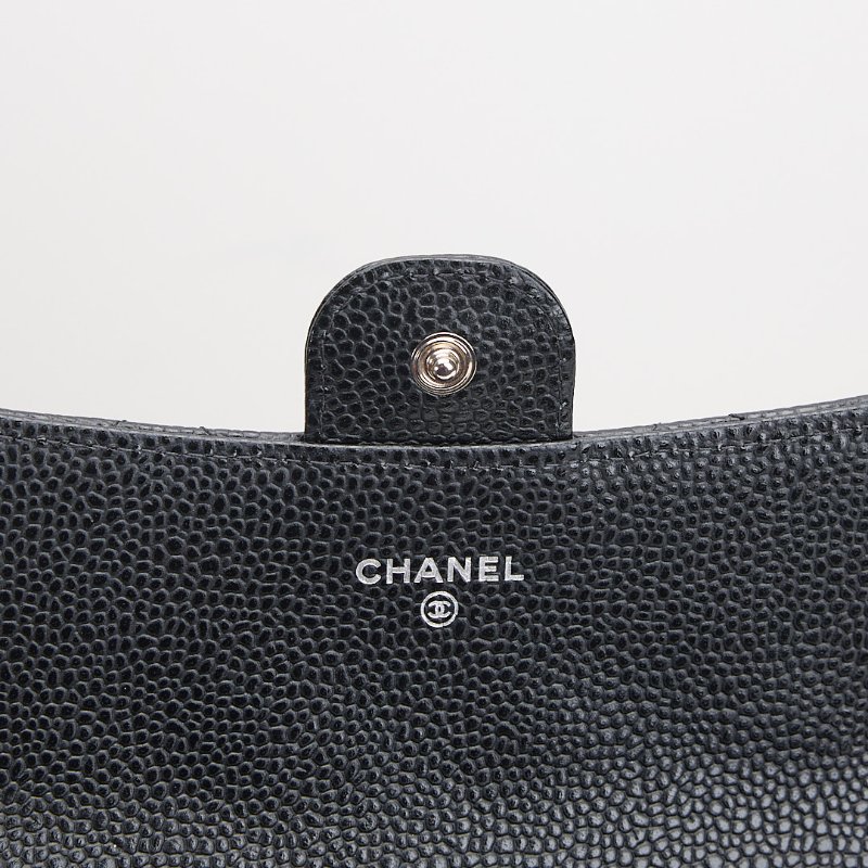 二手Chanel cf口蓋長夾/黑銀牛-14
