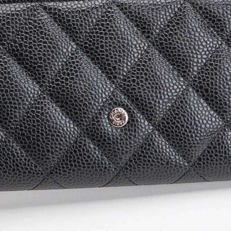 二手Chanel cf口蓋長夾/黑銀牛-15