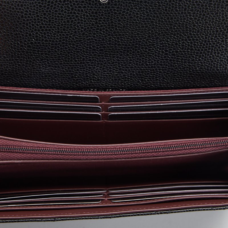 二手Chanel cf口蓋長夾/黑銀牛-18