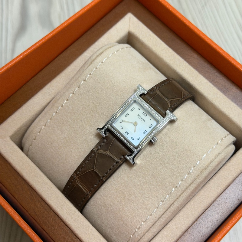 愛馬仕Hermas H鑲鑽鱷魚皮手錶21x30mm女錶⌚️-0
