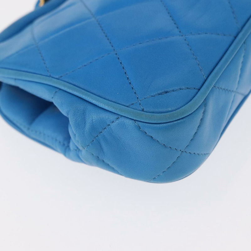 【日本直送】香奈兒 (CHANEL) 絎縫 COCO 標誌手拿包,羊皮材質,藍色金色雙C標誌,正品編號 154906-6