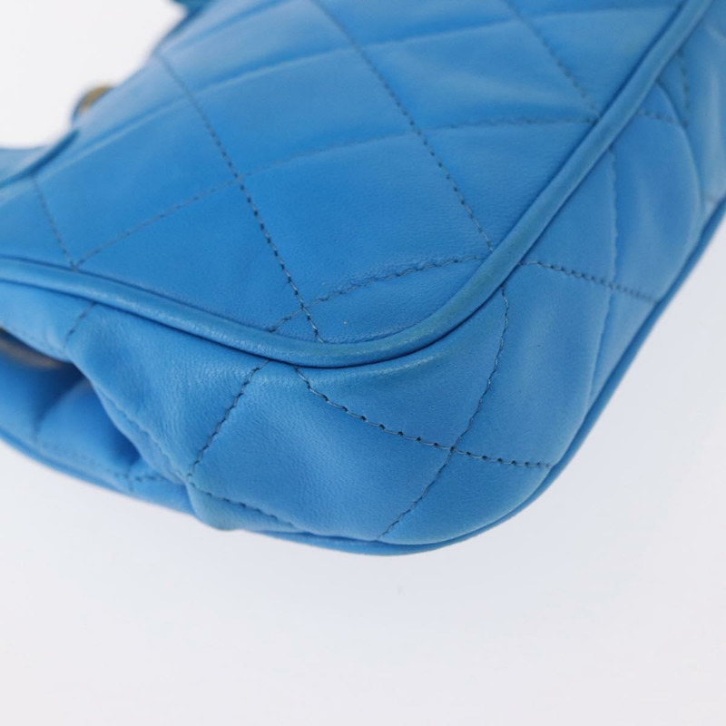 【日本直送】香奈兒 (CHANEL) 絎縫 COCO 標誌手拿包,羊皮材質,藍色金色雙C標誌,正品編號 154906-14