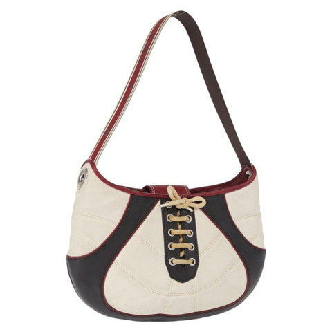 CELINE 2002世界盃單肩包 皮革 白色 黑色 銀色 Auth mr1649