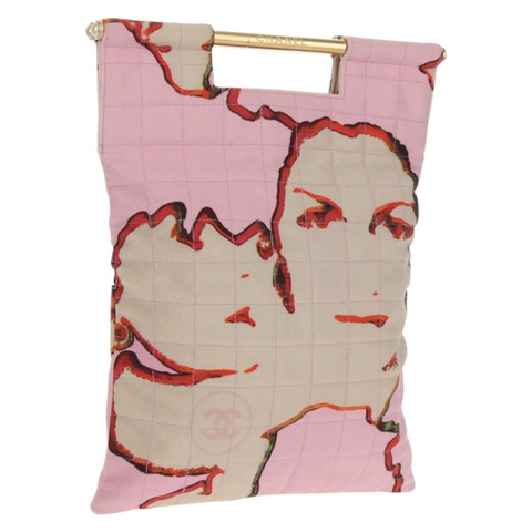 香奈兒 Choco Bar 手提包 帆布 金粉色 CC 標誌 正品 154030M