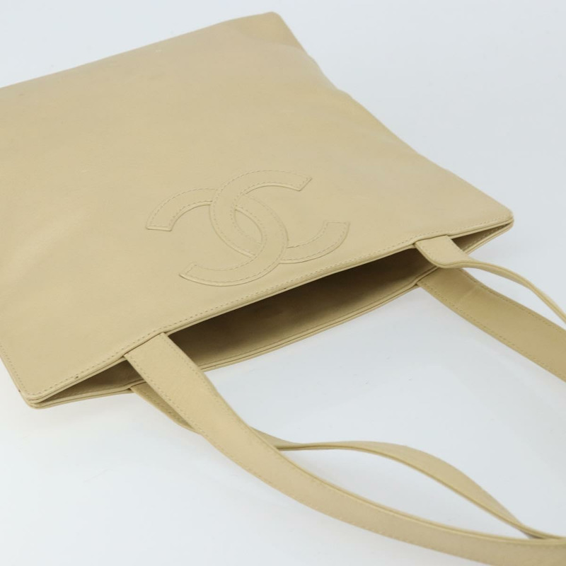 【日本直送】香奈兒羊皮手提包 米色 金色 CC 標誌 正品 BA8261-5