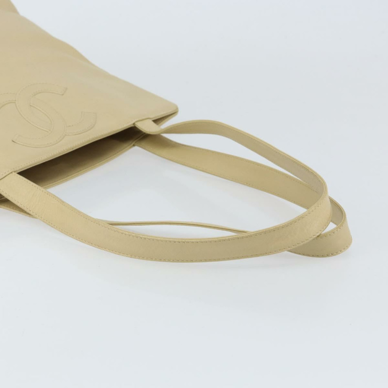 【日本直送】香奈兒羊皮手提包 米色 金色 CC 標誌 正品 BA8261-6