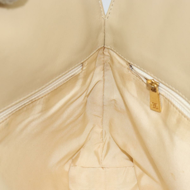 【日本直送】香奈兒羊皮手提包 米色 金色 CC 標誌 正品 BA8261-17