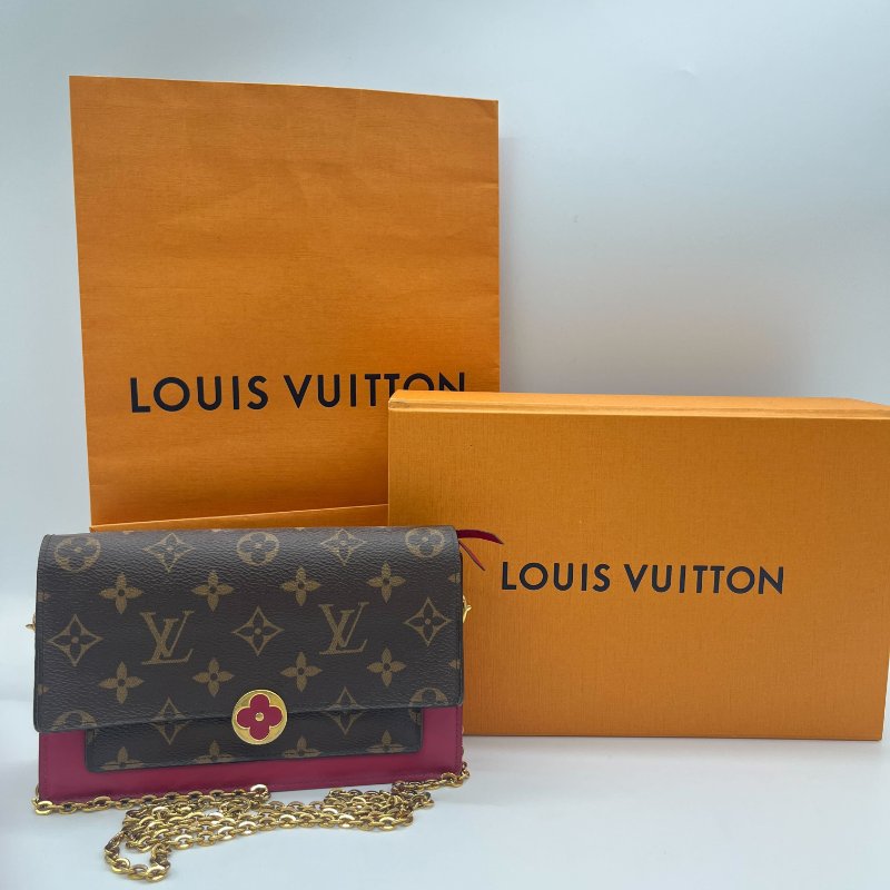 Louis Vuitton 路易威登 Flore 桃紅 金扣 老花 帆布鏈條 肩背包-0