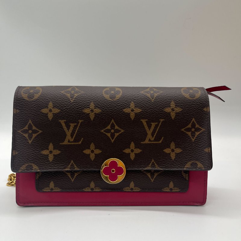 Louis Vuitton 路易威登 Flore 桃紅 金扣 老花 帆布鏈條 肩背包-1