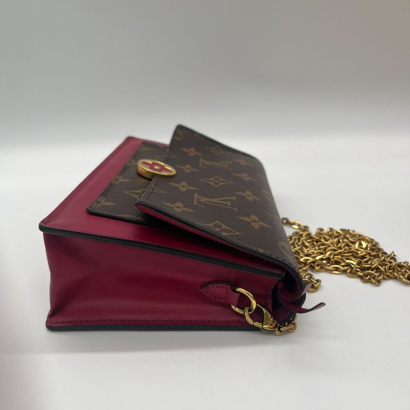 Louis Vuitton 路易威登 Flore 桃紅 金扣 老花 帆布鏈條 肩背包-4
